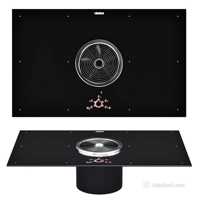 Stylish Black Kitchen Appliance Panels Featuring Circular Fan And Control Buttons 3d model 