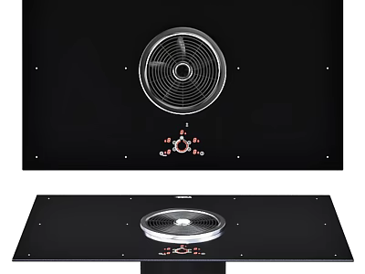 Stylish Black Kitchen Appliance Panels Featuring Circular Fan And Control Buttons 3d model