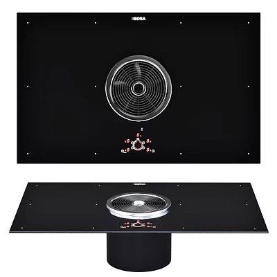 Stylish Black Kitchen Appliance Panels Featuring Circular Fan And Control Buttons 3d model