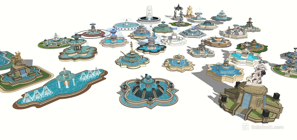 Fountain Design Collection Featuring Various Styles And Decorative Water Elements 3d model 