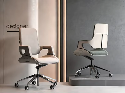 Modern Ergonomic Office Chairs With Light And Green Upholstery And Swivel Wheels 3d model
