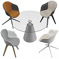 Modern Table And Chair Set Featuring Various Design Chairs And Conical Base Table 3d model