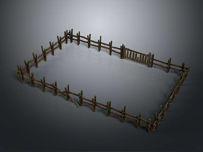 Wooden Fence Enclosure Structure 3D Model With Gate And Square Design 3d model