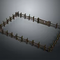 Wooden Fence Enclosure Structure 3D Model With Gate And Square Design 3d model