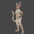 Anthropomorphic Game Movie Character With Large Ears White Fur Spots Holding Snake