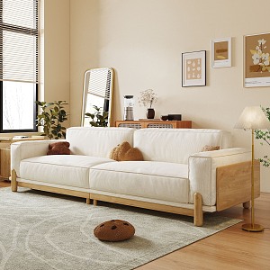 Nordic Double Sofa Cream Solid Wood Multiplayer Sofa 3d model