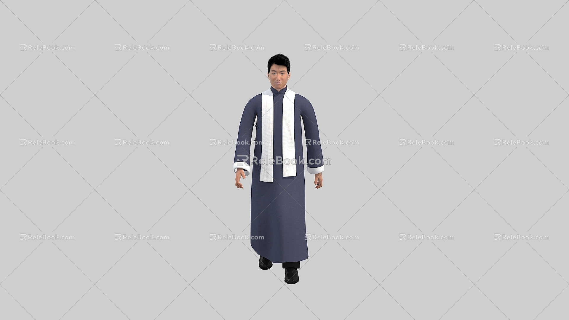 Asia East China Modern Republic of China May 4th Young Handsome Mr. Teacher Student's Long Coat 3d model