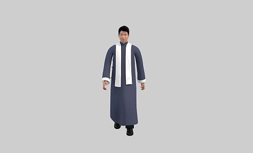 Asia East China Modern Republic of China May 4th Young Handsome Mr. Teacher Student's Long Coat 3d model