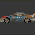 Porsche Race Car With Blue Orange Red Design Number 91 KEMPORA Logo And Worn Tires