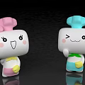 Cute Chef Cartoon Dolls with Pink Blue Hats Bow Winking Expressions and Happy Smiling Faces