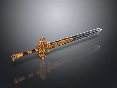 Ornate Decorative Sword With Golden Hilt Gemstone Accents And Engraved Blade Design 3d model