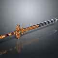 Ornate Decorative Sword With Golden Hilt Gemstone Accents And Engraved Blade Design 3d model