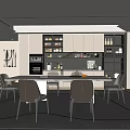 Modern Restaurant Interior With Dining Table Chairs Cabinets And Green Plants 3d model