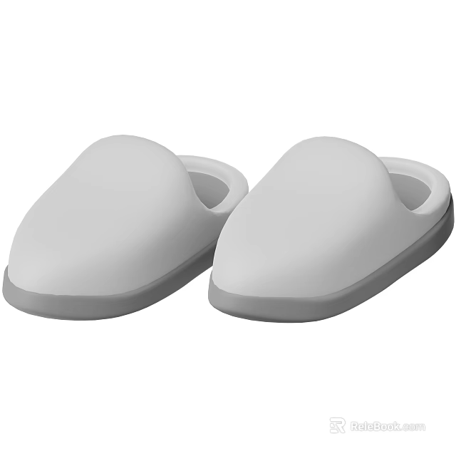 White Slippers With Simple Design And Gray Sole For Comfortable Indoor Home Use 3d model 