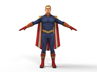 Game Movie Superhero Character In Blue Suit With Red Cape And Golden Belt 3d model