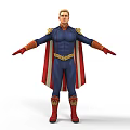 Game Movie Superhero Character In Blue Suit With Red Cape And Golden Belt