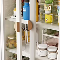 Modern White Sideboard With Glass Door Storage Drawers And Kitchen Appliances
