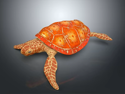 Orange Brown Turtle With Patterned Shell And Detailed Flippers In Realistic Design 3d model