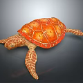 Orange Brown Turtle With Patterned Shell And Detailed Flippers In Realistic Design