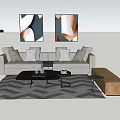 Modern Sofa Coffee Table Combination With Pillows Herringbone Rug And Wall Art 3d model