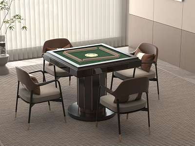 Elegant Entertainment Table with Green Gaming Surface and Four Comfortable Chairs in Modern Interior Design 3d model