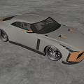 Sporty Gray And Orange Nissan GT-R Coupe With Widebody Design And Large Alloy Wheels