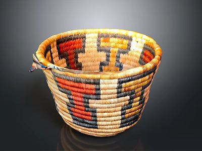 Handwoven Storage Basket With Colorful Geometric Patterns For Everyday Use 3d model