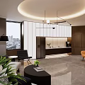 Luxury Lobby Interior With Brown Columns Chandelier Grey Sofa Marble Floor And City View