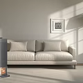 Cozy Minimalist Modern Light Beige Sofa Set With Floor Lamp Wall Art And Natural Light