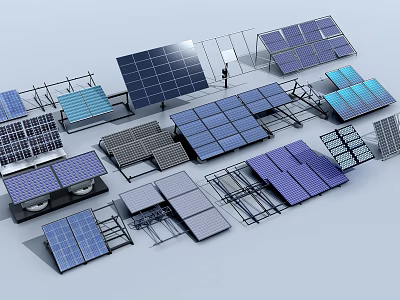 Industrial Solar Equipment Featuring Various Panel Types And Mounting Structures 3d model