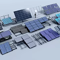 Industrial Solar Equipment Featuring Various Panel Types And Mounting Structures 3d model