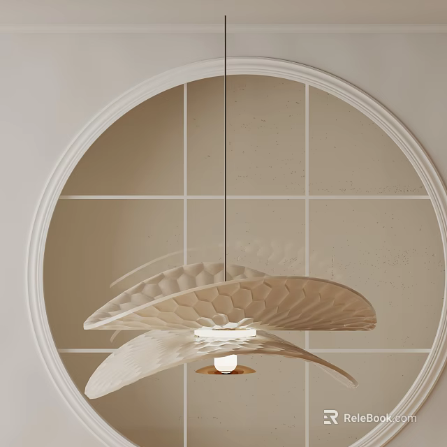 Modern White Layered Petal Shaped Chandelier With Round Frame And Grid Background 3d model 