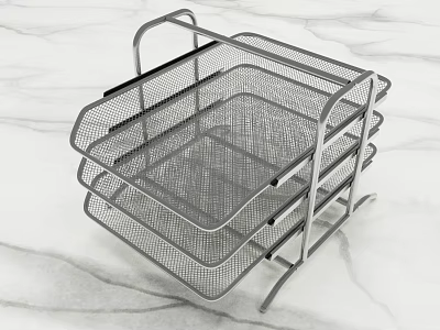 Sturdy Metal Mesh Bookcase With Three Tier Desktop Storage And Open Design 3d model