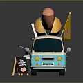 Blue And White Hot Dog Van With Large Hot Dog Model Yellow Flag And Service Sign