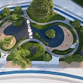 Park Landscape With Winding Paths Water Features Greenery And Seating Areas