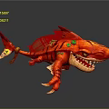 Red Shark Like Game Movie Character With Sharp Teeth Green Ornaments And Claws