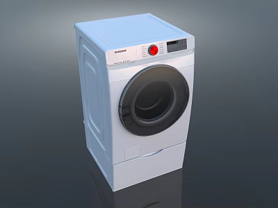 Modern White Front Loading Washing Machine With Digital Control Panel And Red Button 3d model