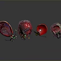 Colorful Spiky Creatures With Red Green Hues And Tentacles In Artistic Display Arrangement