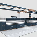 Modern Specialty Store Interior With Navy Blue Counters Glass Display Cases And Wooden Accents