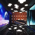 Modern KTV Corridor Interior Design With Neon Lights And Purple Blue Lighting