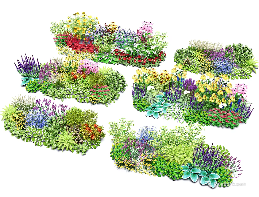 Colorful Flower And Plant Arrangements With Various Blooming Flowers And Green Foliage 3d model 