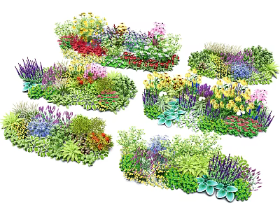 Colorful Flower And Plant Arrangements With Various Blooming Flowers And Green Foliage 3d model