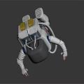 Dynamic Astronaut in White Spacesuit with Dark Helmet Floating on Gray Background