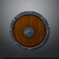 Wooden Shield With Metal Center Riveted Edge And Distressed Texture