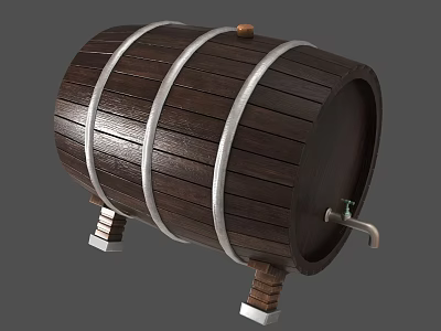 Traditional Wooden Barrel With Metal Hoops Wooden Legs And Faucet 3d model