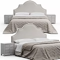 Double Bed With Upholstered Headboard White Pillows Soft Quilt And Wooden Nightstand