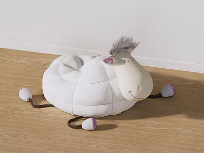 Cute Cartoon Sheep Shaped Soft White Plush Bean Bag Chair for Kids Playroom 3d model