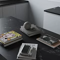Modern Luxury Kitchen Countertop Featuring Black Marble Surface And Stylish Decor Items 3d model