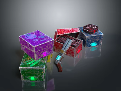 Colorful Decorative Storage Boxes With Glittery Patterns Various Colors And Decorative Lids 3d model