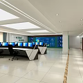 Modern Monitoring Room Interior With Multiple Screens And Control Desks